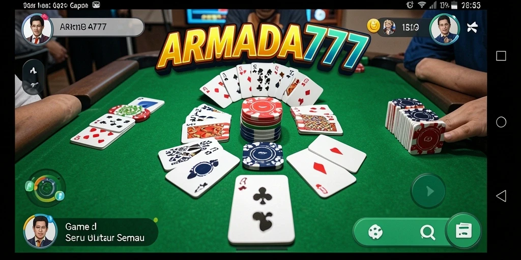 Screenshot ARMADA777 menunjukkan gameplay seru Gaple dengan desain yang menarik.
