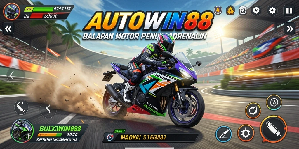 Tampilan gameplay AUTOWIN88 dengan aksi balapan motor yang menegangkan.