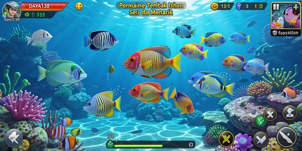 Screenshot menunjukkan gameplay seru menembak ikan.