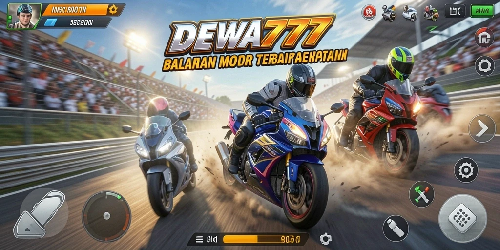 Screenshot gameplay DEWA777 menampilkan aksi balapan motor yang seru.
