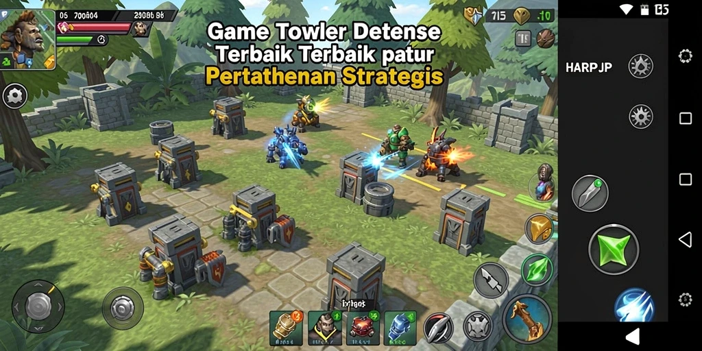 Tampilan gameplay seru HARAPJP dalam genre Tower Defense.
