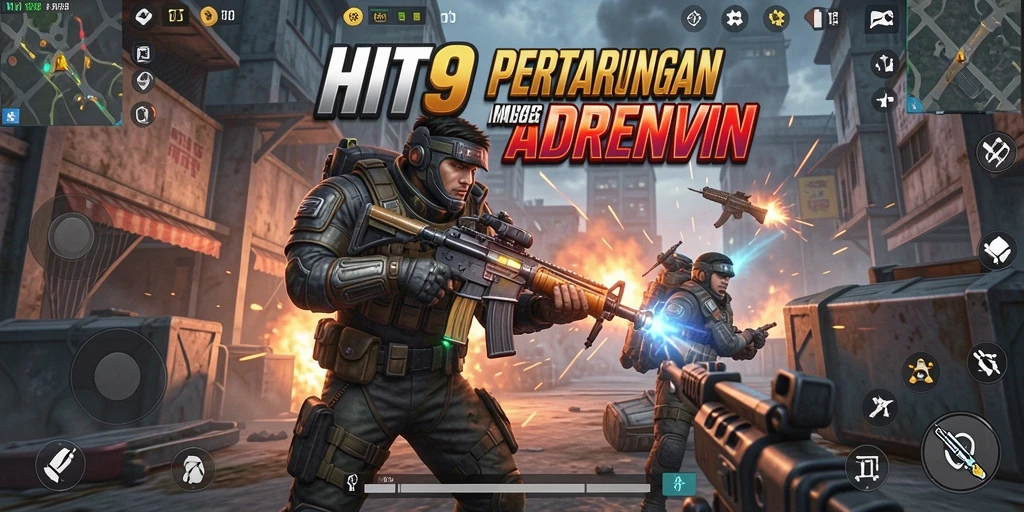 Tampilan gameplay <strong>HIT9</strong> yang intens dan mendebarkan di medan perang.