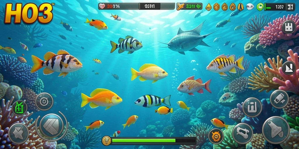 Tampilan gameplay seru saat menembak ikan di HO3.