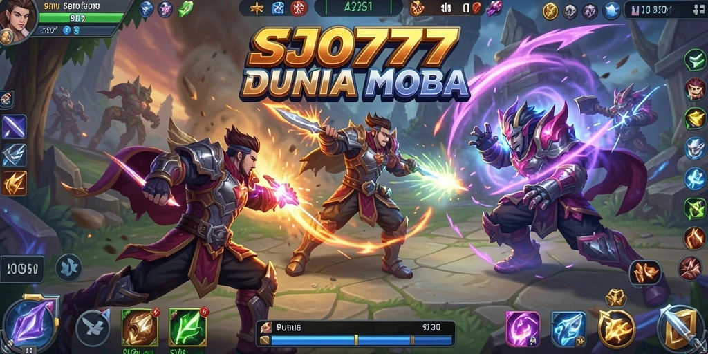 Screenshot gameplay SJO777 menampilkan aksi seru di arena pertarungan MOBA.