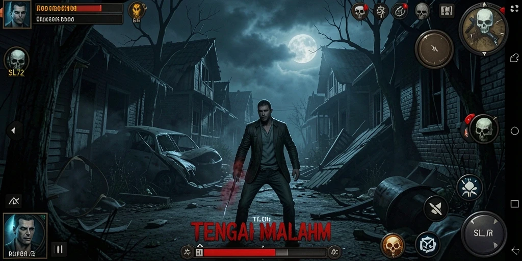 Screenshot gameplay SL72 menunjukkan momen menakutkan dengan suasana yang mencekam.