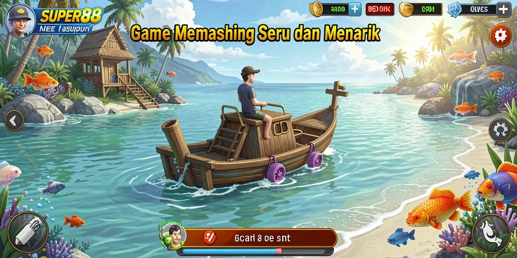 Screenshot utama SUPER88 menampilkan aksi memancing yang seru.