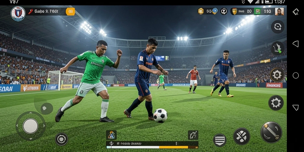 Tampilan gameplay V87 yang seru dan menegangkan dalam pertandingan sepak bola.